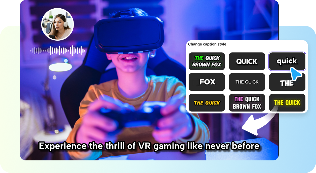 Narrador de IA impressionante e legendas adaptadas às suas necessidades.